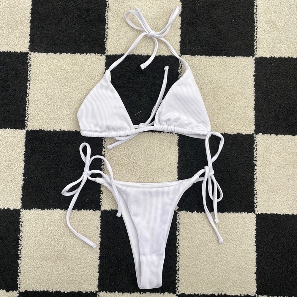 White Ribbed Tie Bikini
